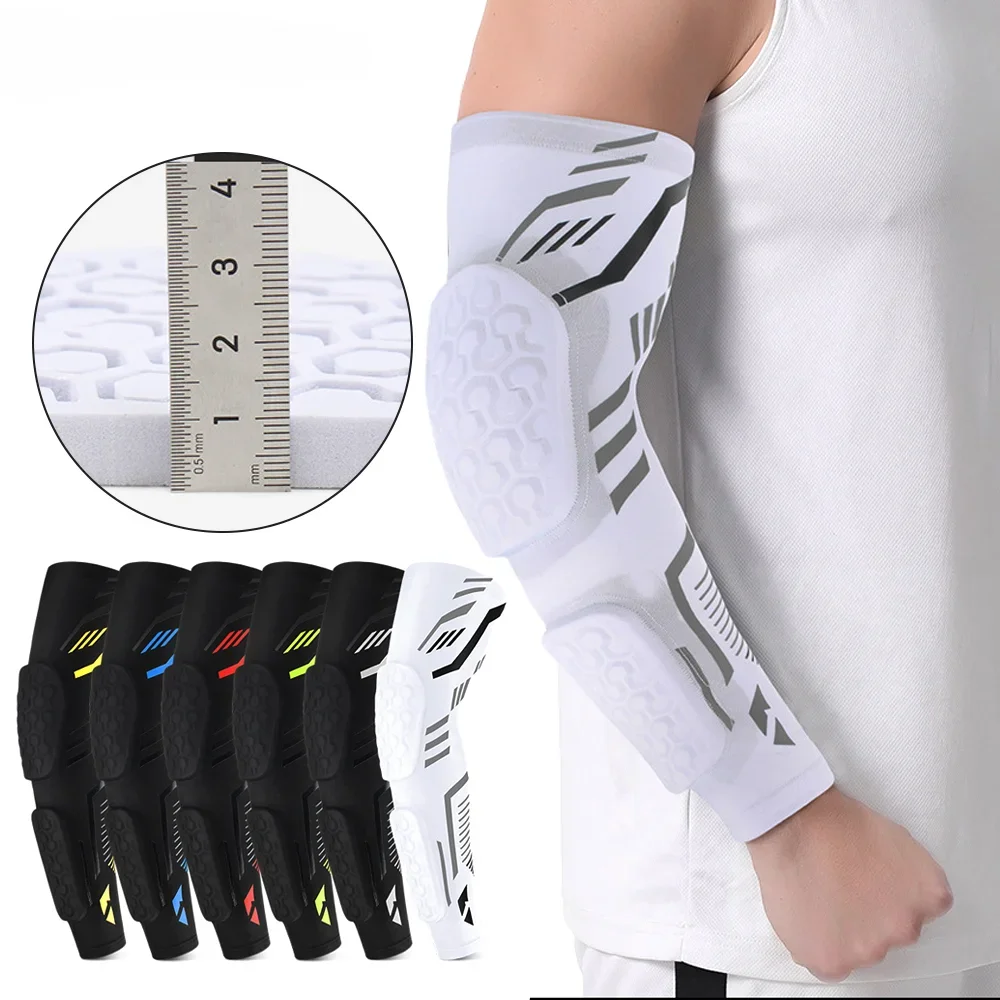 

1Pcs Padded Arm Sleeve Protective Compression Elbow Pad Basketball Football Volleyball Sports Youth & Adult, Single Sleeve