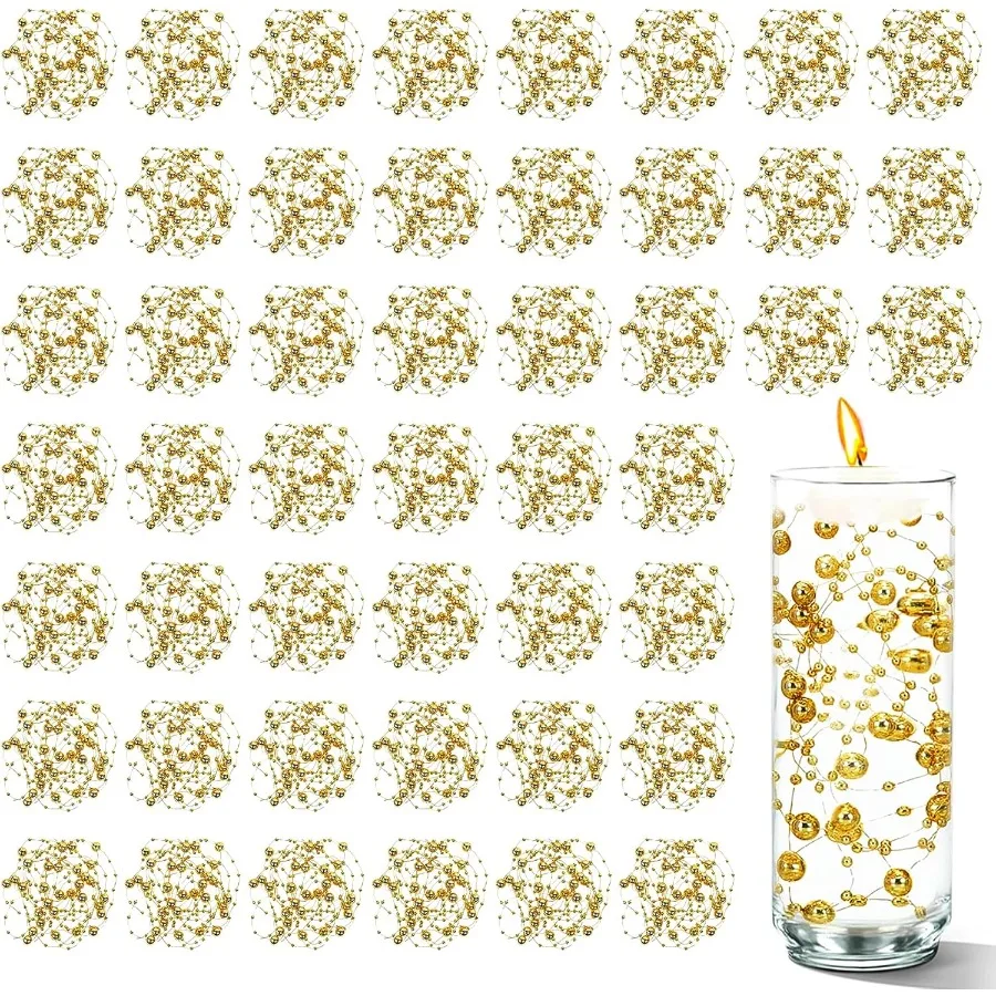 

50 PCS Articial Floating Beads for Centerpieces Vases Gold 8+3mm String Beads for Wedding Party Faux Pearl String for Decoratin