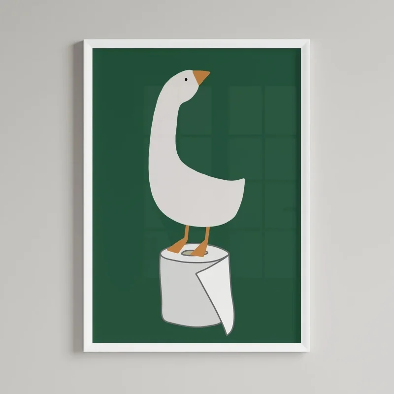 Bathroom Wall Decor, Silly Goose Bathroom Art Print , Toilet Paper, Bathroom Kids Art, Dark Green Nursery Decor, Toilet Art