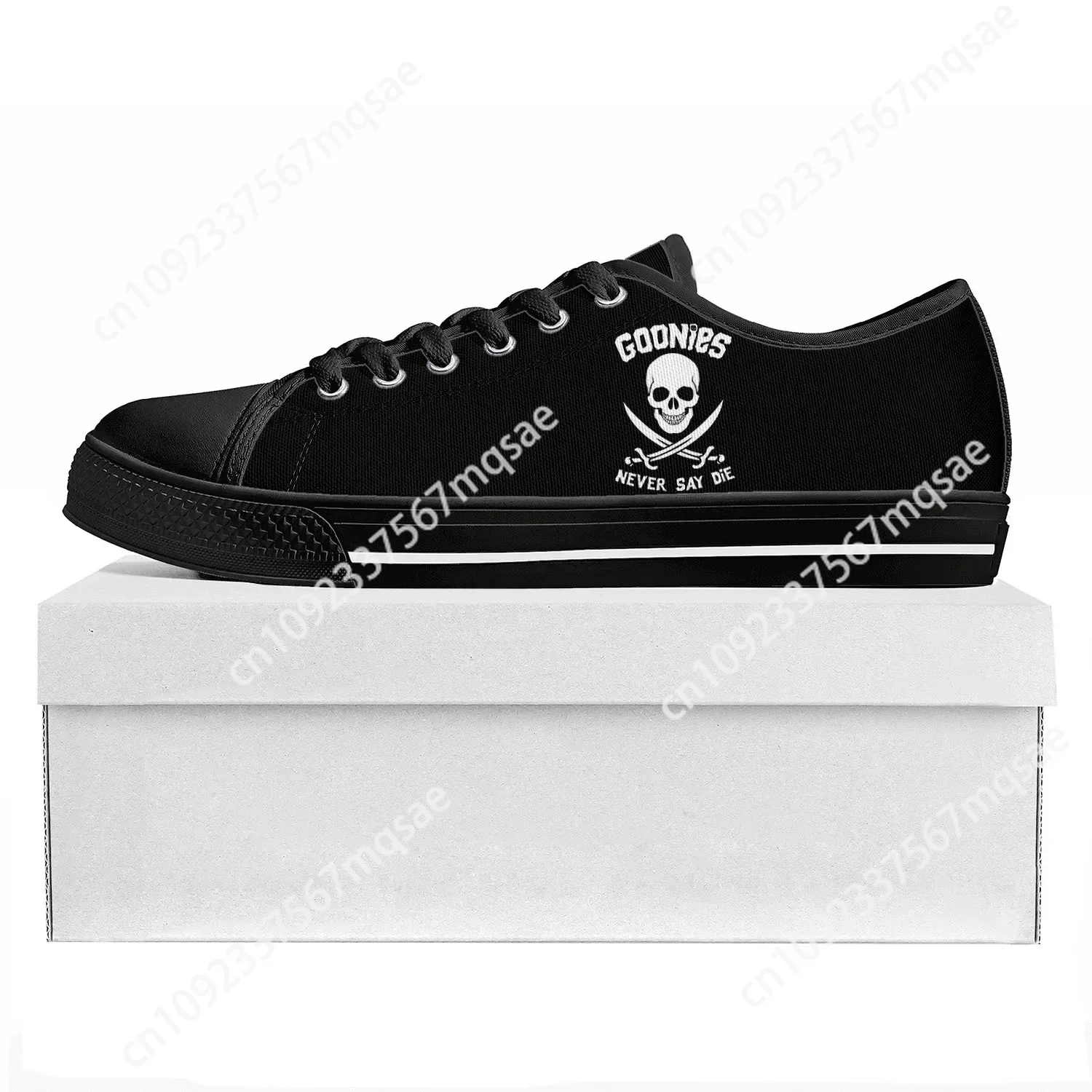 Goonies Never Say Die Skull Pirate Rock Low Top High Quality Sneakers Mens Womens Teenager Canvas Sneaker Couple Custom Shoe