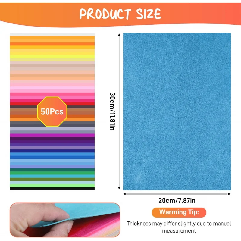 50 Colors Craft , Sheets 20×30cm, Colored Crafting, Durable , A4 , Felt Fabric For Sewin