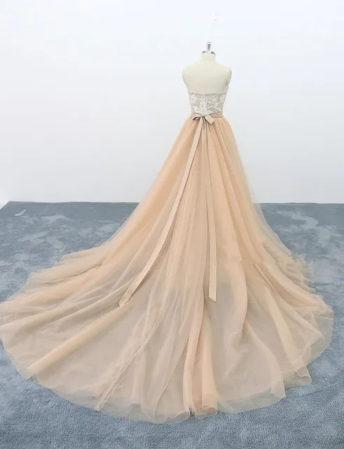 Champagne Detachable Removable Soft Tulle Overskirt Satin Bow Waistband Handmade Over Maxi Party Skirt Floor Length Long Train