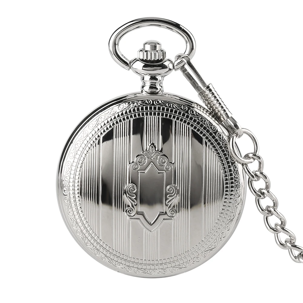 Silver Shield Automatic Mechanical Pocket Watch Arabic Numerals Display Self-Winding Pendant Antique Pocket Clock Male Gifts