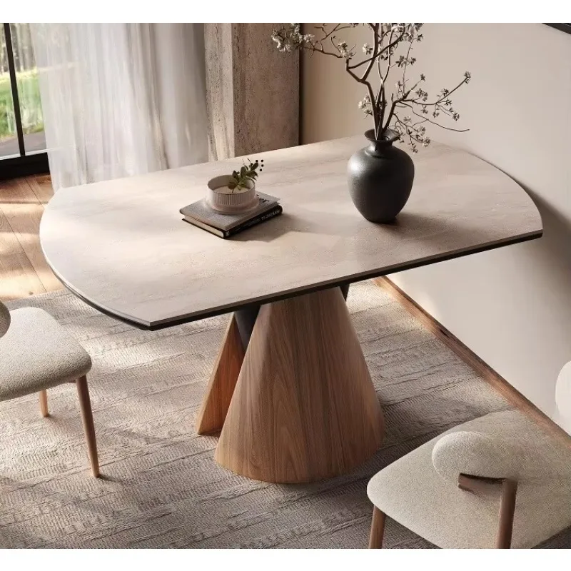 

Обеденный стол из каменной плиты, переменный бытовой простой квадратный и круглый складной обеденный стол и стулья двойного назначения из цельного дерева