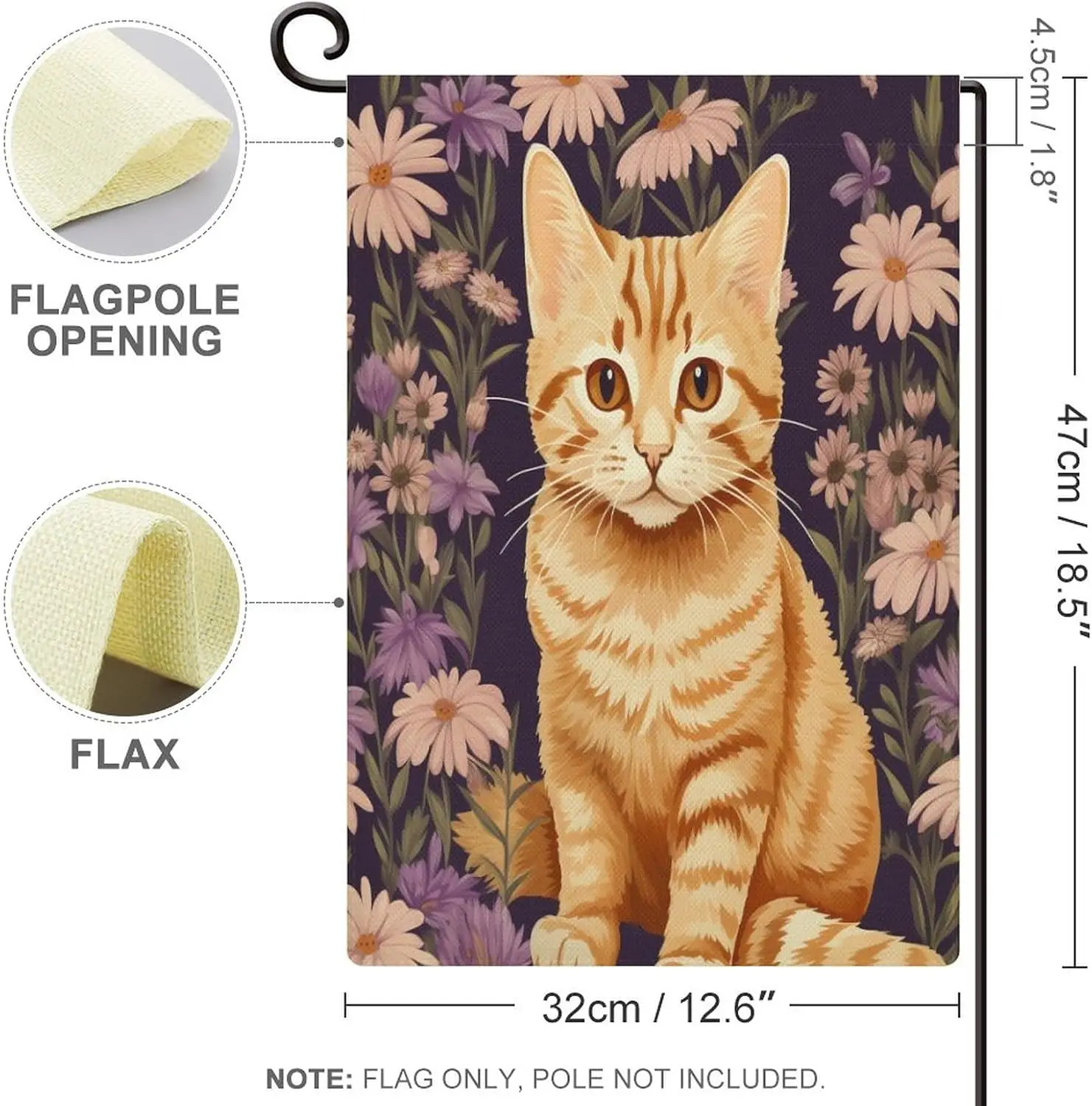 Cat And Watercolor Flower Small Garden Flag 12x18 Double Sided Cute Orange Cat Sitting in Purple Flowers Farmhouse Rustic Ou SSL