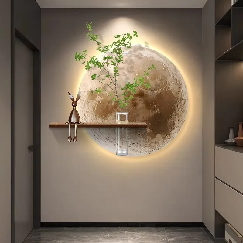 Factory Wholesale Hydroponic Plants Entrance Hall Home Decor Paintings Restaurant Background Wall Moon Led Painting