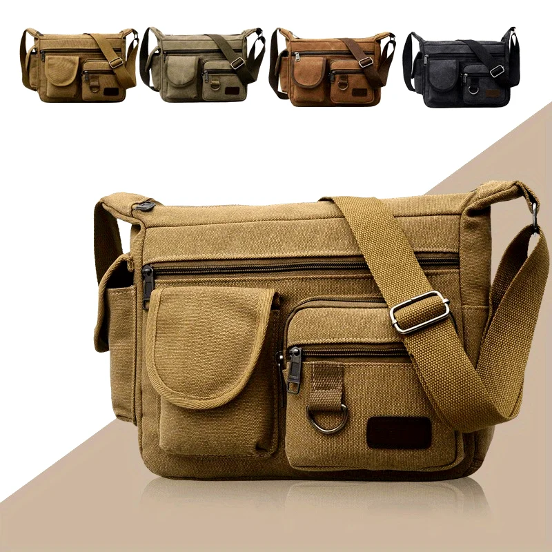 

Мужская высококачественная сумка через плечо с двумя карманами, легкая дорожная сумка-рюкзак из холщовой ткани, повседневная сумка-слинг