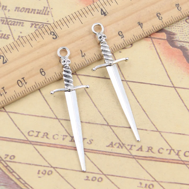 10pcs Charms Skull Sword 58x18mm Tibetan Silver Color Pendants Antique Jewelry Making DIY Handmade Craft