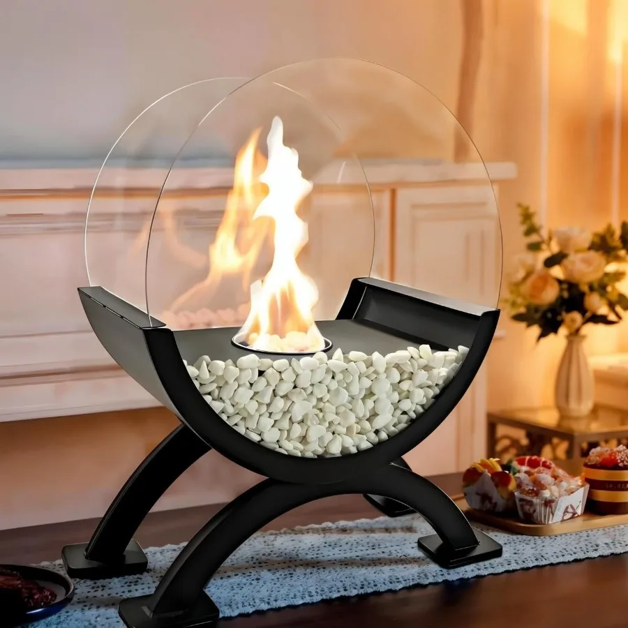 

Round Glass Large Tabletop Fireplace 12.5 H Portable Fire Bowl Pot Clean Burning Fireplace for Indoor Outdoor Patio Parties Eve