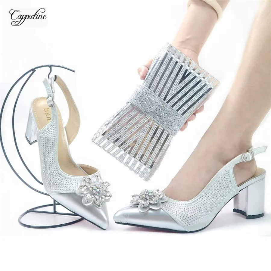 Blue Women Shoes And Bag Set African Ladies Pumps High Heels Sandals Match With Clutch Handbag Escarpins Femme Sandales GL20