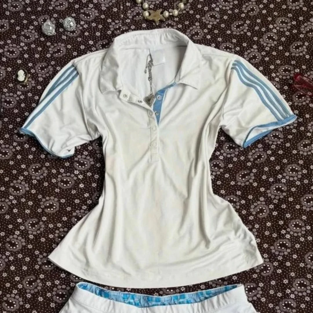 Y2K Harajuku Millennium Vintage-Stil Retro-Taille Cinched Polokragen Kurzarm Damen T-Shirt Sommer Damen Slim Fit Top