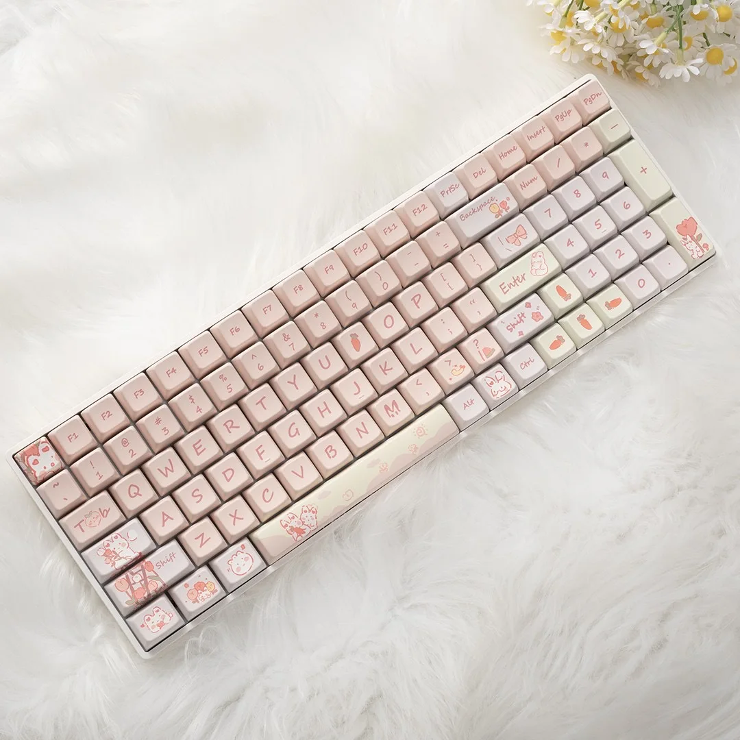 

【Skyline】148 Key MDA Keycaps Fragrant Rabbit Theme Ball Caps PBT Pink Five-Sided Heat Sublimation