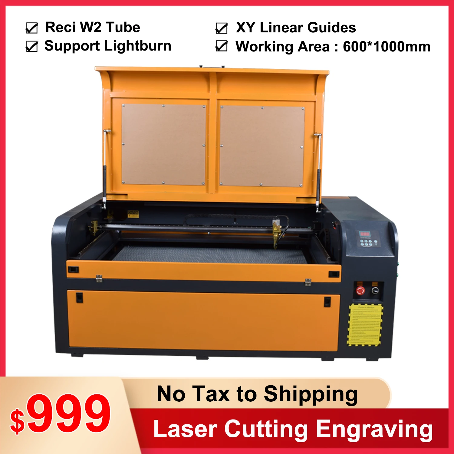 

100W Laser Engraving Cutting Machine CO2 Laser Engraver 1060 Laser Cutting Machine CO2 Laser RECI W2 Tube Wood Fabrics Leather