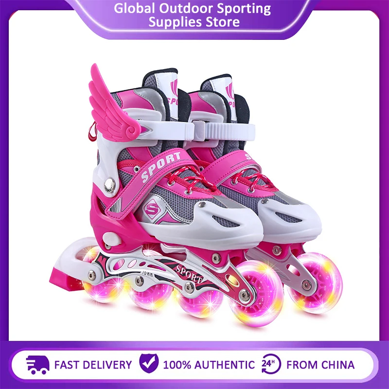 Hot Sale Children Adjustable Skates Roller Skates Boy's Girl's Full Set Kids Inline Skates Combo Set 4 Wheels Flash Skates Shoes