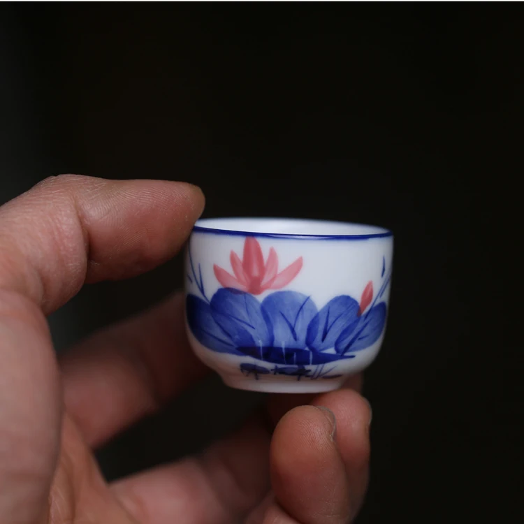 Underglaze small hand-painted orchid lotus mini straight cup Baiye cup high temperature ceramic kung fu teacup tea set