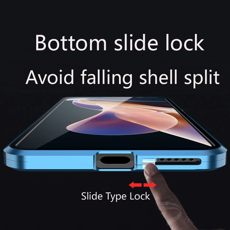 Double sided tempered Glass Snap Lock Metal Magnetic Case For XiaoMi 14 Civi 11x 11i 13T Pro 11 Ultra Lens Protect Cover cases