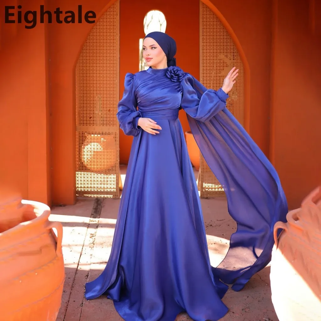 

Eightale 2025 Royal Blue Long Sleeve Muslim Evening Dress For Wedding Party Saudi Arabic Prom Dress Dubai Party Gown Customized