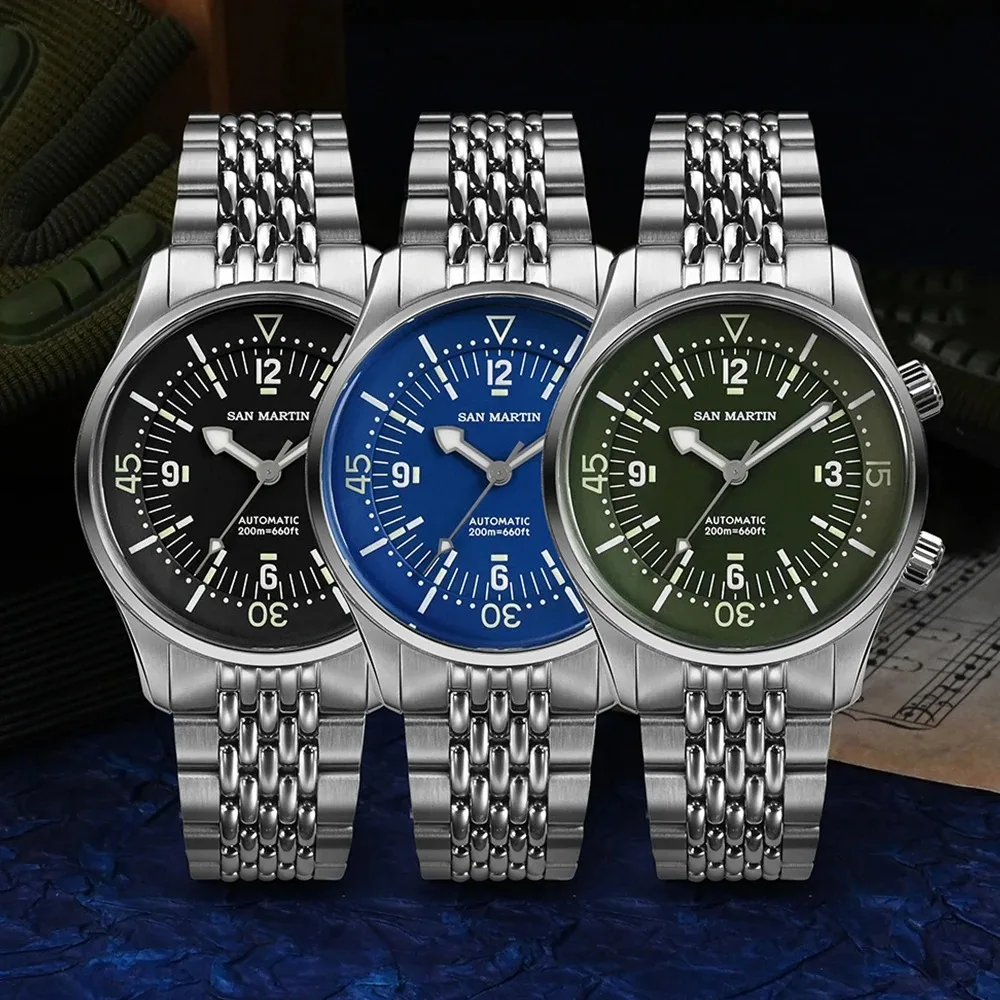 San Martin SN0141W Diver Watch NH35 Automatic Mechanical Movement AR Sapphire Luminous 200m Waterproof 39mm Vintage Watches