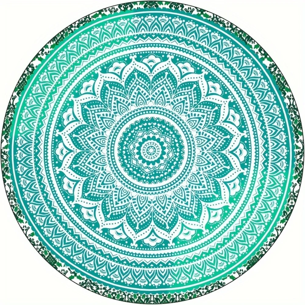 Round Mandala Beach Towel with Tassels, Polyester, Contemporary Style, Knit Fabric, Super Absorbent, Space Theme - Ideal for Tra