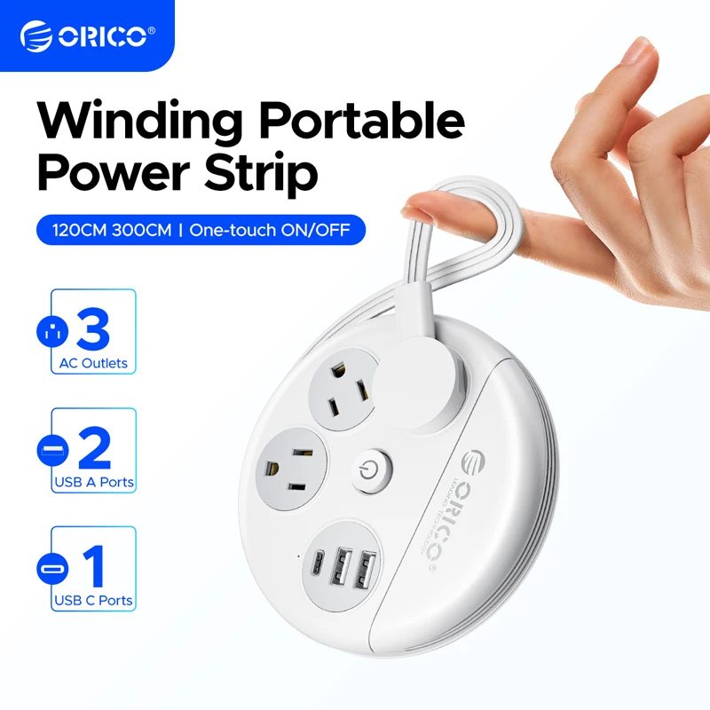ORICO Power Strip Travel Adapter Smart US Plug Multiple Extension Socket with 2 USB Ports Type C Fast Charge for Travel Office