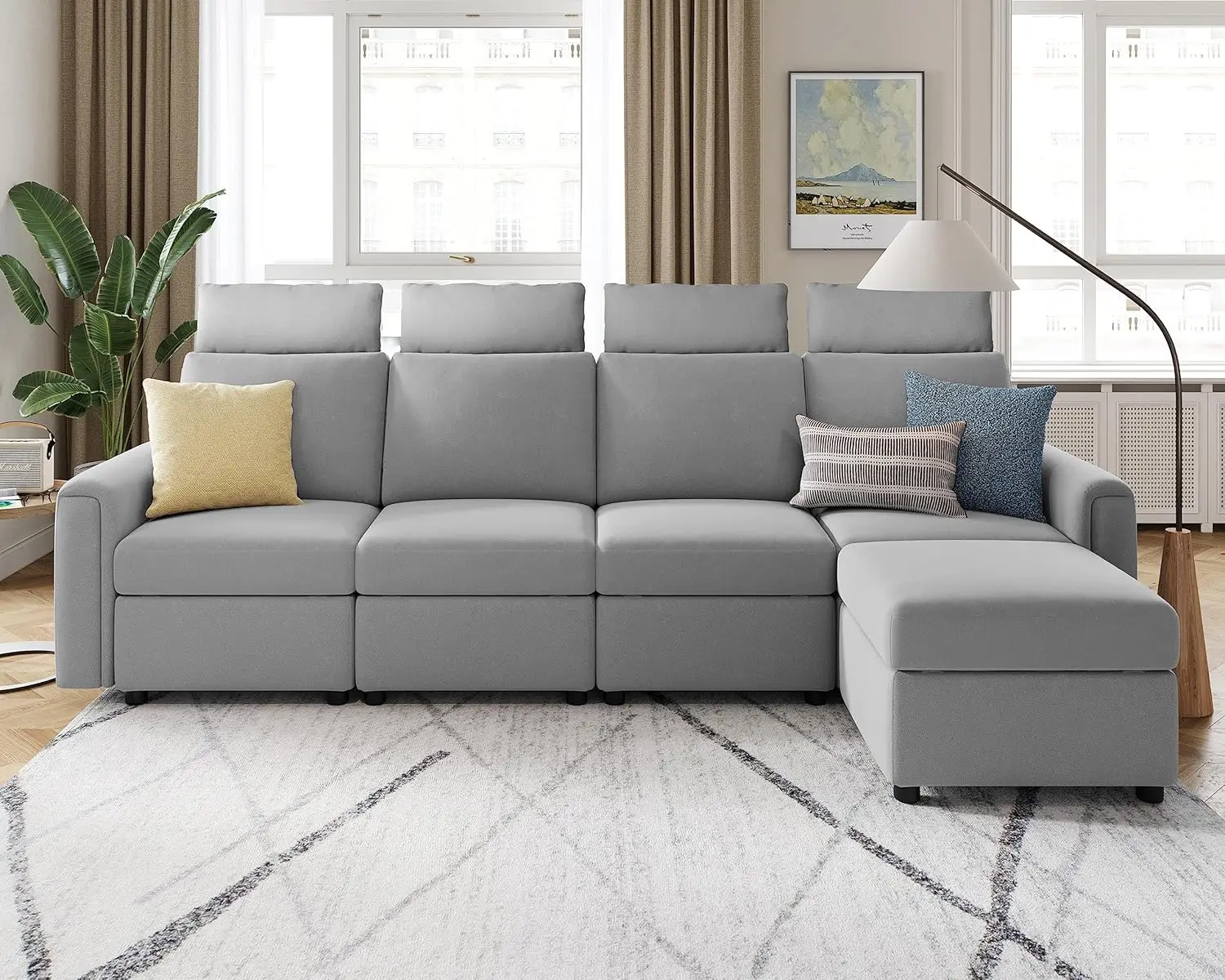 Linsy Home Modular Sectional Sofa, Upgraded High Back Sectional Couch With 4 Headrests, L Shaped Sofa Bed With Storage, Sofa