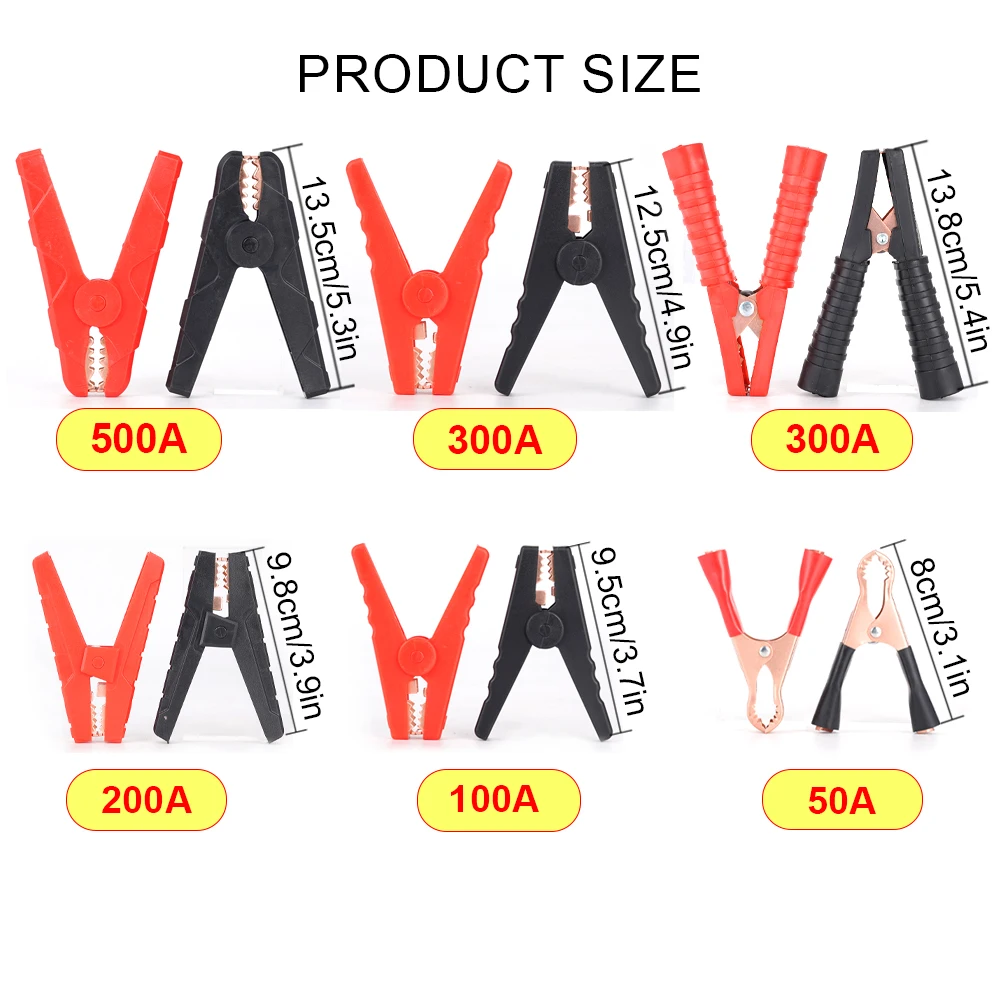 100A/200A/300A/500A Car Alligator Clips Battery Clamps Test Lead Clips Pure Copper Connector Plug Battery Power Crocodile Clip