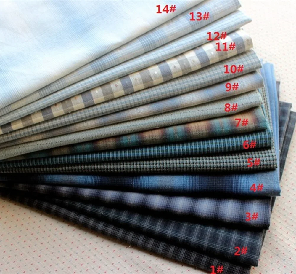 50*140CM Blue Japanese Yarn Dyed Cotton Fabric Patchwork Purse Bag Doll Quilting Craft Material Scrapbooking Sewing Cloth