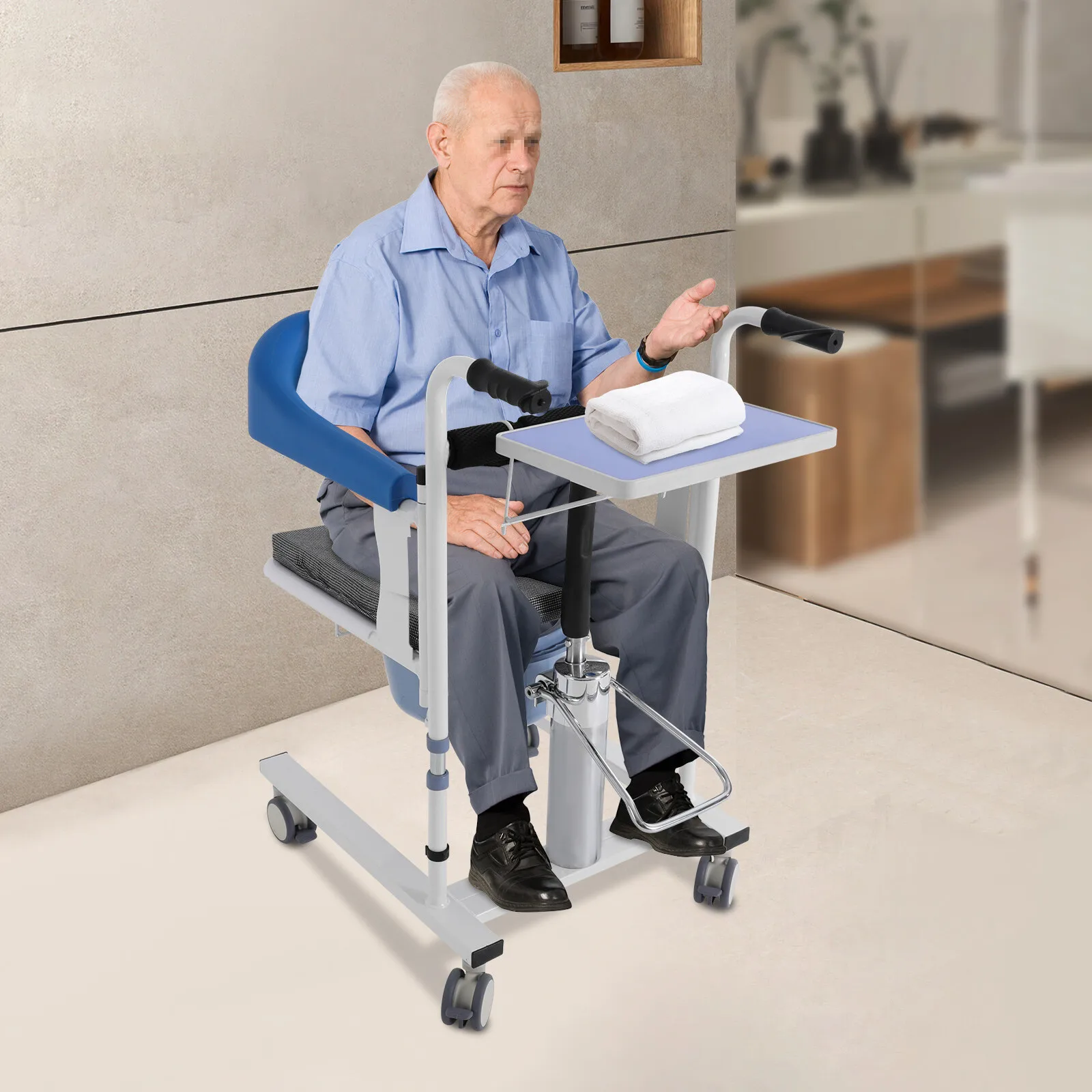 Chaise de transfert médicale hydraulique robuste pour fauteuil roulant et toilettes, pour personnes âgées, handicapées et mobilité au chevet du lit