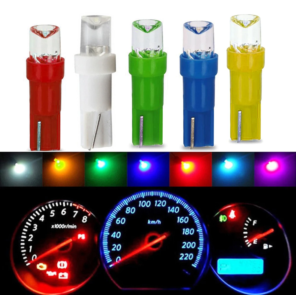 10pcs T5 LED Car Dash Dashboard Lights 74 73 286 Instrument Panel Lamp Speedometer Wedge Side Bulb Concave Lens Green White Blue