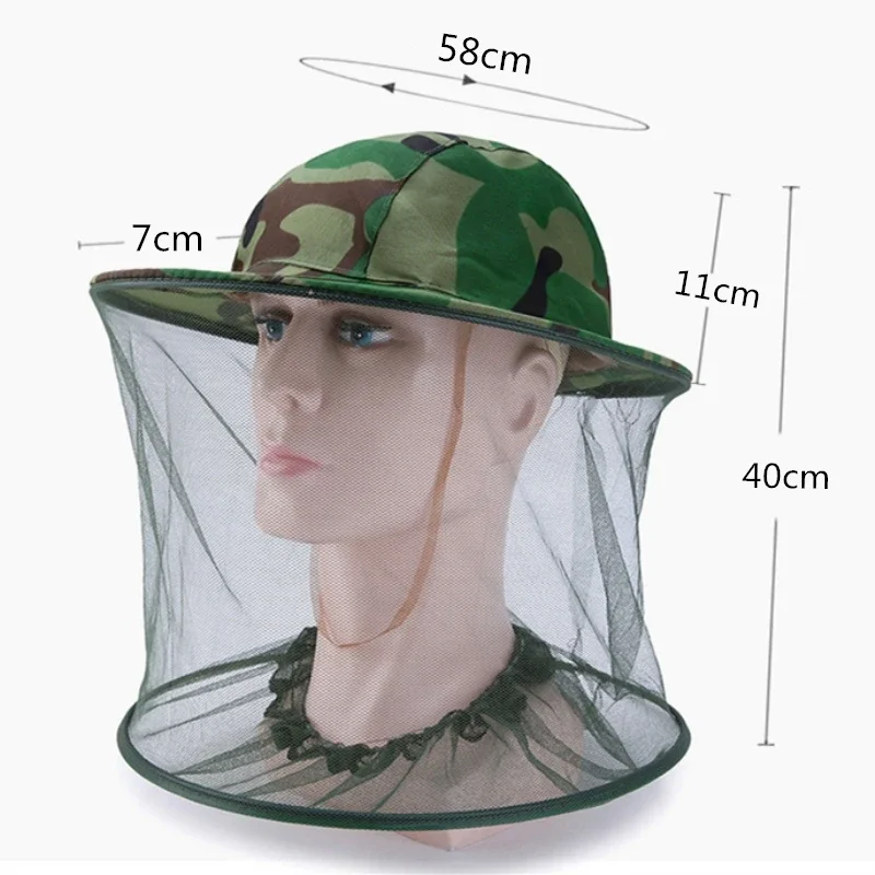 Men Women Long Camouflage Fishing Hat Anti-bee Insect Anti-mosquito Net Anti-insect Mesh Hat Cap Outdoor Hat with Sun Cover