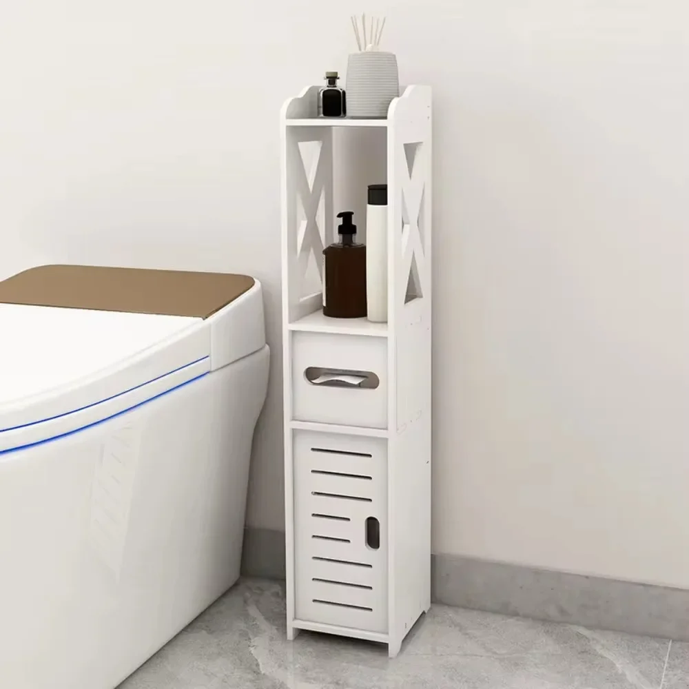 Bathroom Storage Cabinet Toilet Paper Holder Stand With Door Free-Standing Storages Shelfs Small Spaces Corner Organizer shelves image 3