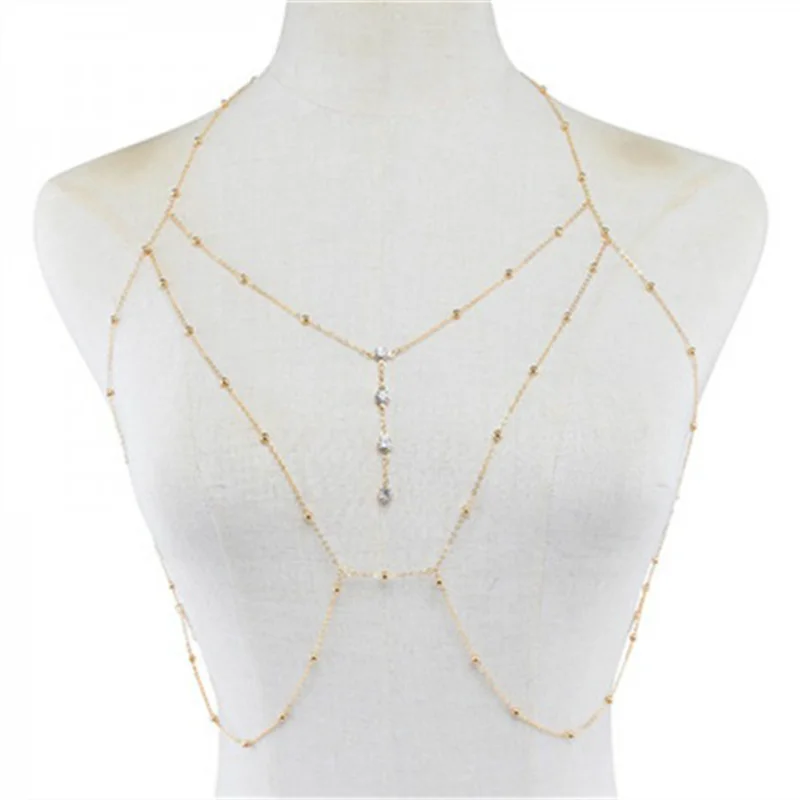 Sexy Bikini Beach Harness Necklace Sparkling Women Tassel Choker Necklaces Waist Body Chain Fashion Jewelry Party Accessories