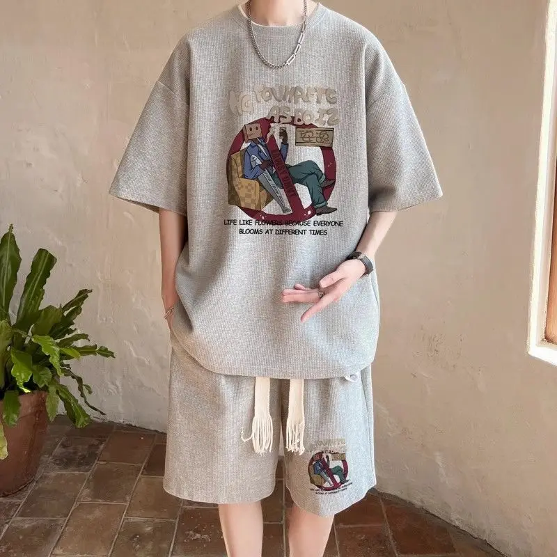 

Casual Sports Suit Summer American Retro Short-sleeved Shorts Two-piece Men's Clothing with A Set of Handsome