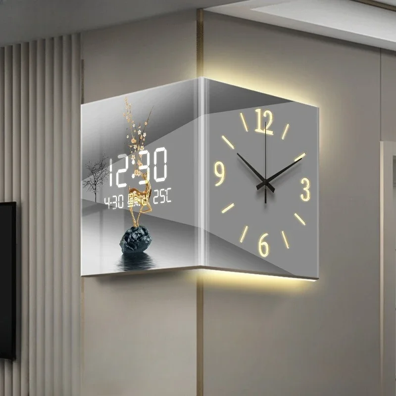 Insert Power Light Luxury Two-sided Wall Clock Design Bathroom House Digital Clock Living Room Modern Home Decoration
