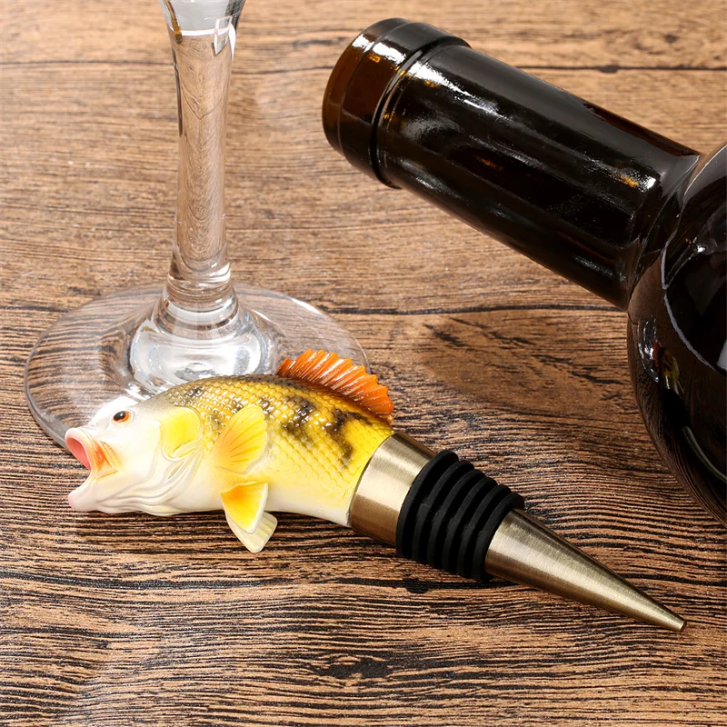 Kreativer 3D-Fisch-Weinflaschenverschluss, wiederverwendbarer Flaschenverschluss für Wein, Champagner, Bier, Hochzeit, Party, Bar, Heimdekoration, Geschenk für Anglerliebhaber – Detail 4