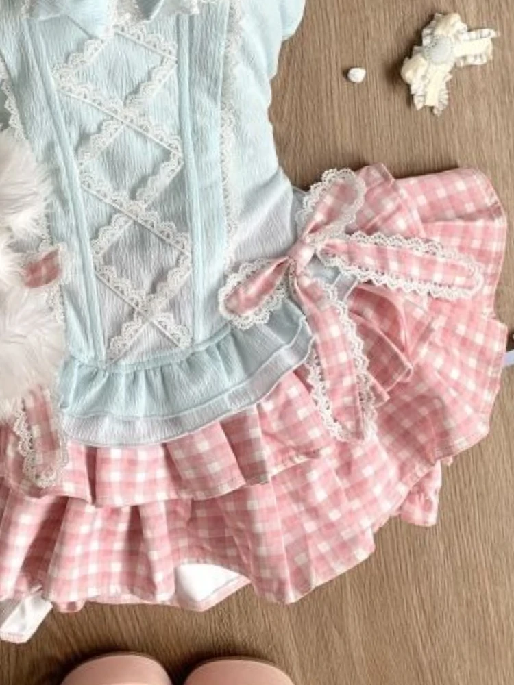 夏の和菓子風キュートなレディース outfits バブルスリーブトップス + 水玉模様ケーキスカート 原宿系ピュアデザイア スリムツーピースセット 2025