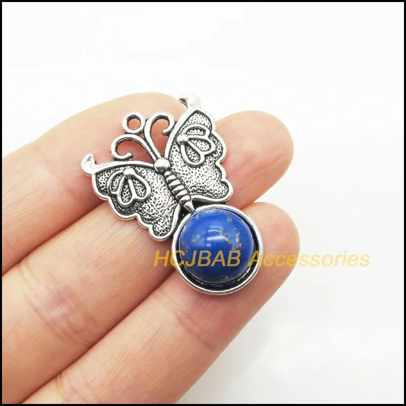 New Tibetan Silver Plated Animal Butterfly Flower Blue Stone Charms Pendants