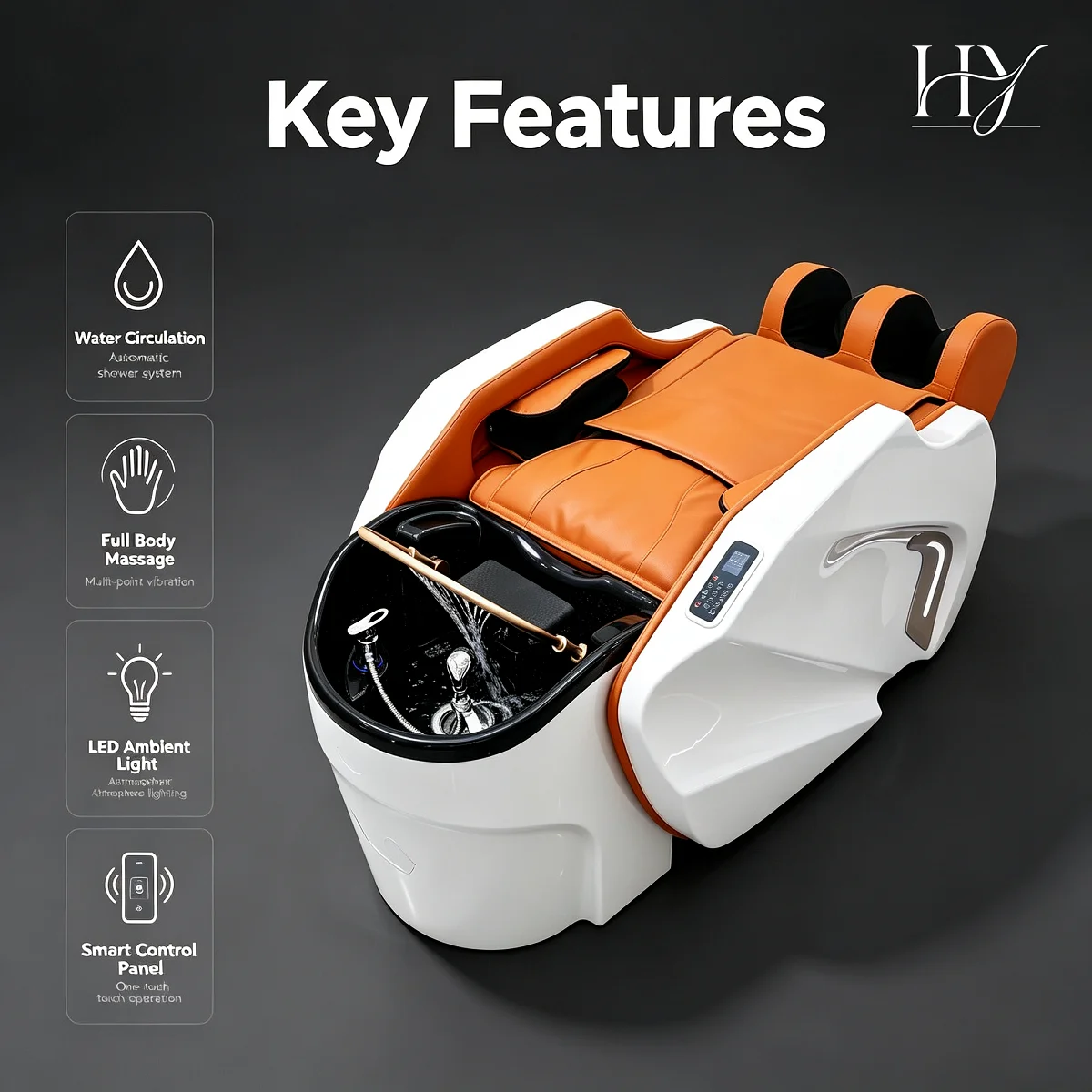 Professional Electric Shampoo Bed Ceramic Bowl Water Circulation Waterfall Head Spa Hair Washing Station for Salon Barber Shop