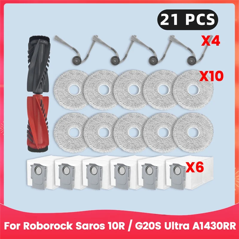 

ABUN-For Roborock Saros 10R / G20S Ultra A1430RR Robot Vacuum Spare Parts Main Side Brush Mop Cloth Dust Bag Accessories
