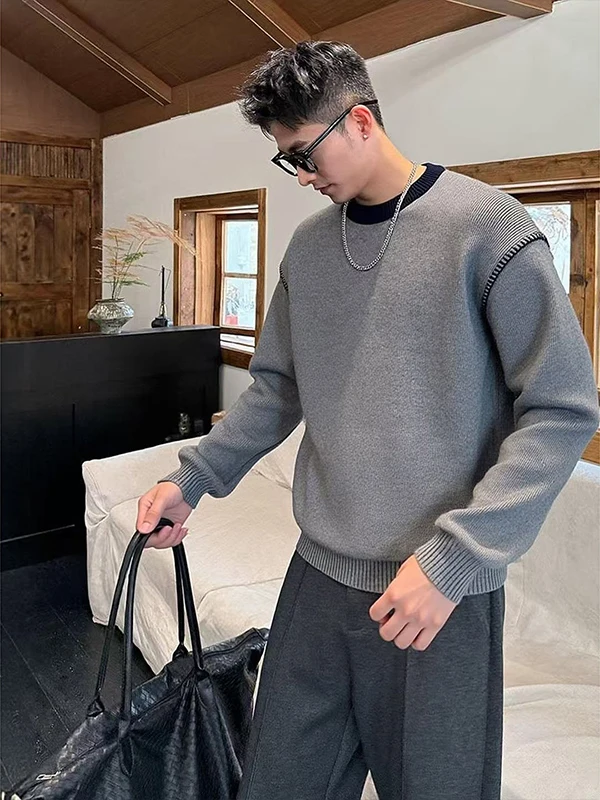 

Утепленный круглый вязаный свитер для мужчин: модный, универсальный, теплый, повседневный, свободного кроя, комфортный, мягкий