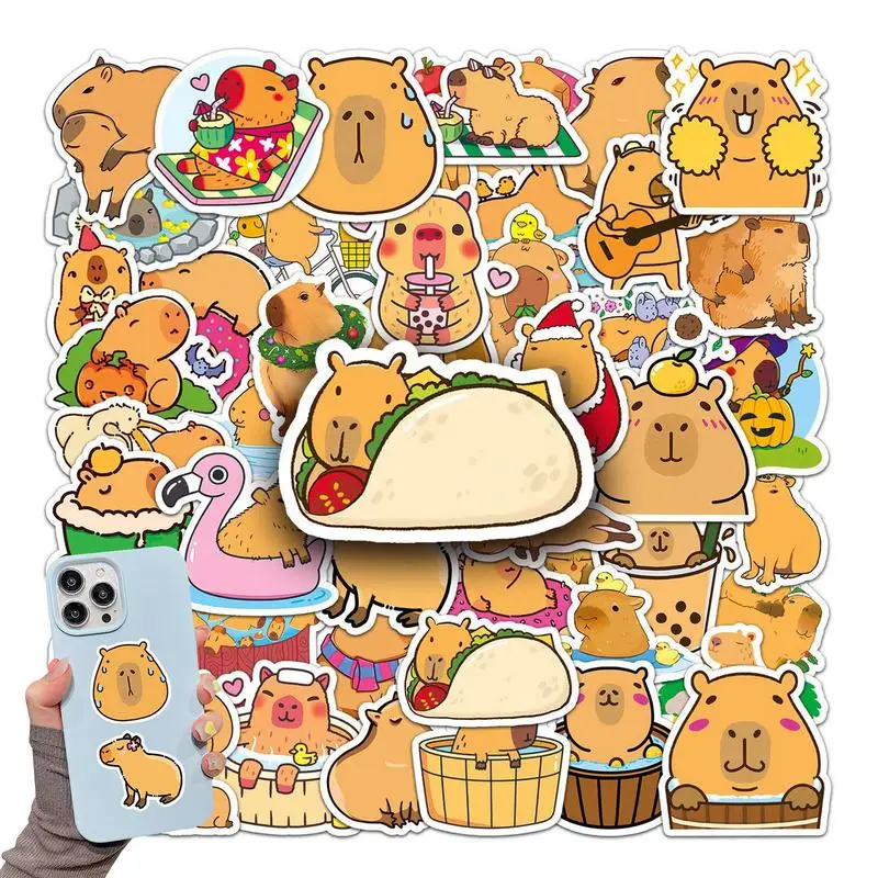 Cute Animal Stickers 50 Pieces Waterproof Capybara Stickers Animal Stickers Capybara Decals For Laptop Water Bottle Phone Car