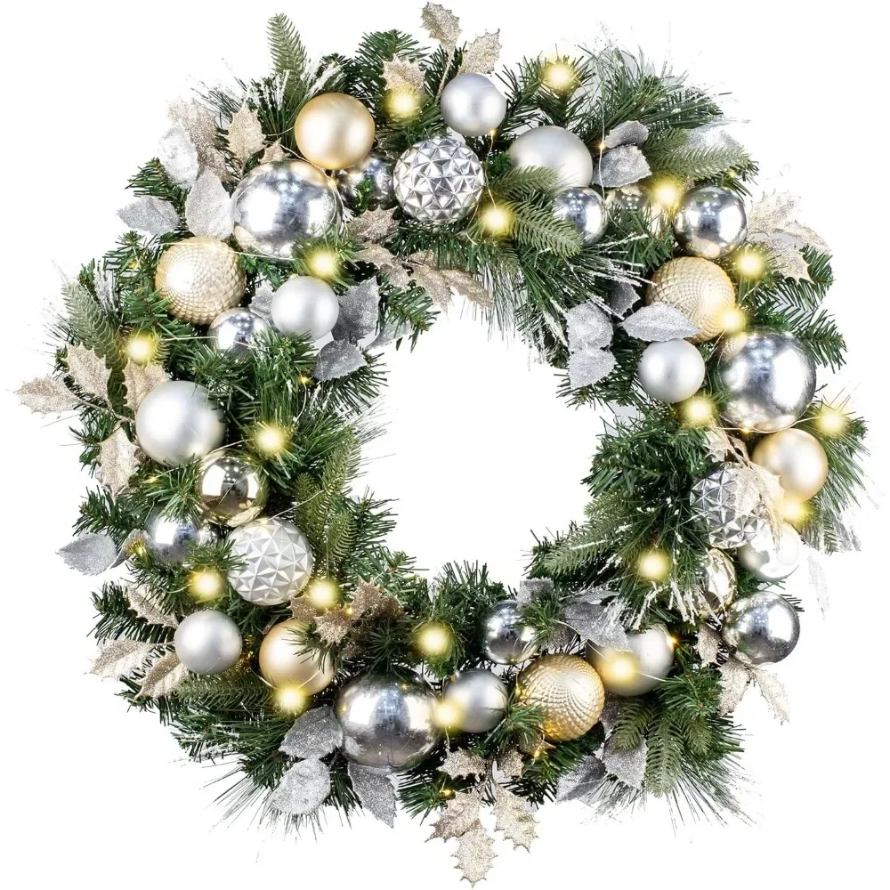 

Pre-Lit 30 Inch Large Christmas Wreath for Front Door with 50 LED Lights