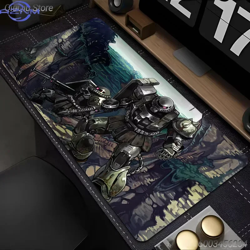Futuristic Mecha Warrior XXL Keyboard Pad, Color Block Anime Robot Design Anti-Slip Locking Edge Gaming Desk Mousepad