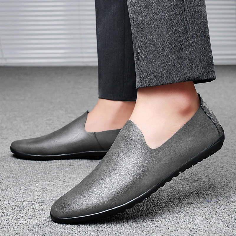 

Men's thin lazy shoes summer single layer leather driving shoes comfortable solid color footwear hundred models