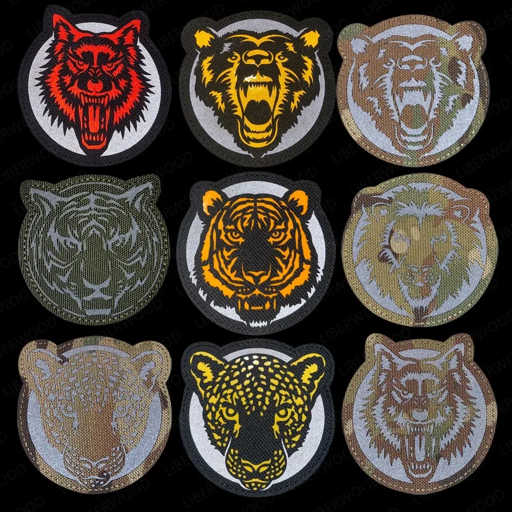 Jungle Tiger Lion Leopard Wolf Bear Animal IR Laser Cutting Outdoor Backpack Accessories Reflective Magic Sticker Badge patch