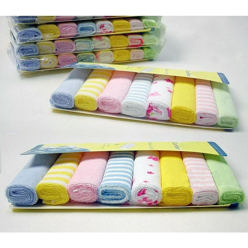 Juego de 8 paños de piezas para bebé, toallitas faciales de algodón orgánico absorbente suave, toalla de Saliva lavable, Toalla de baño para recién nacido, Color aleatorio