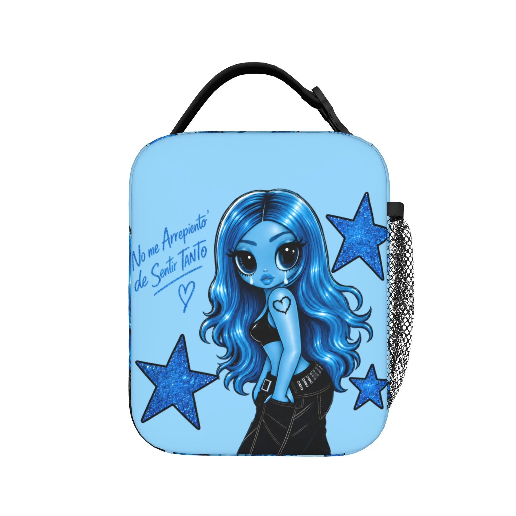 no me arrepiento de sentir tanto Bichota Blue Glitter Karol G Insulated Lunch Bag Cooler Bag Tote Lunch Box Beach Girl Boy
