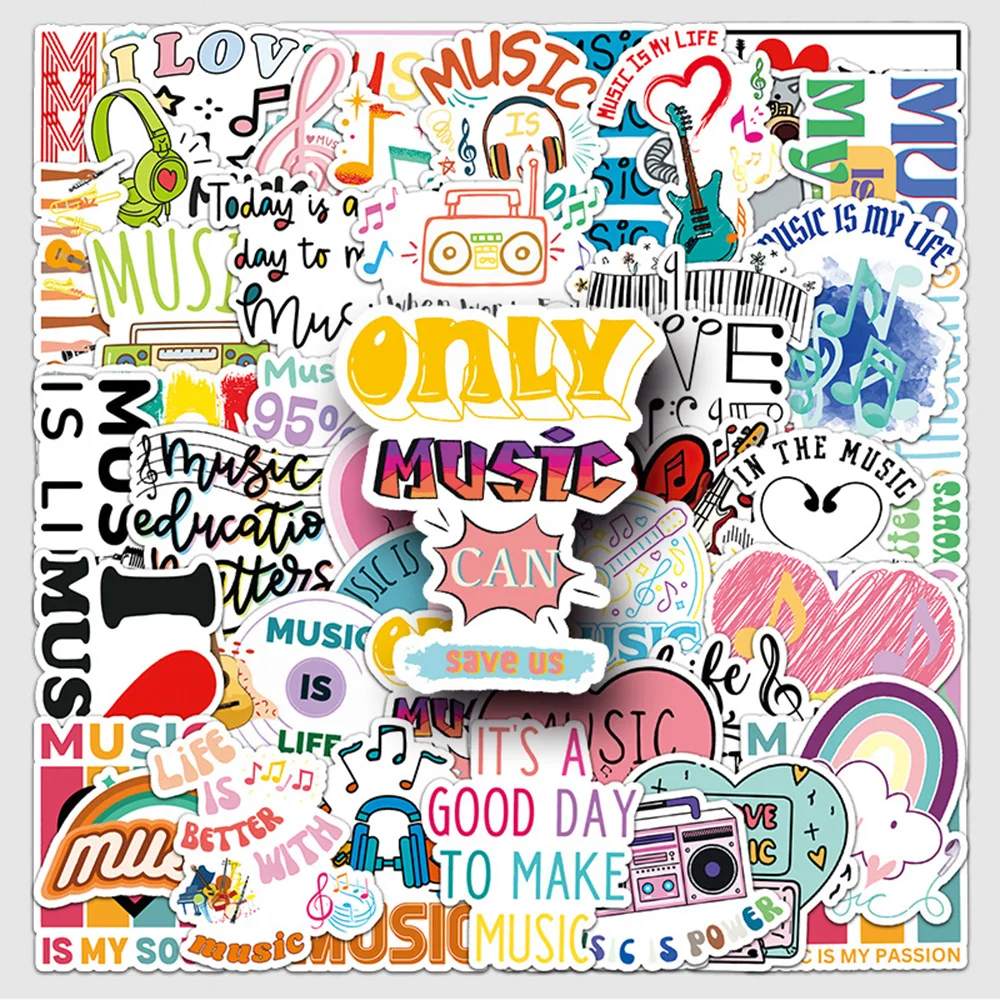51Pcs Cartoon Music Lover Decal Funny Musical Note Graffiti Stickers DIY Scrapbooking Laptop Guitar Suitcase Skateboard Toy