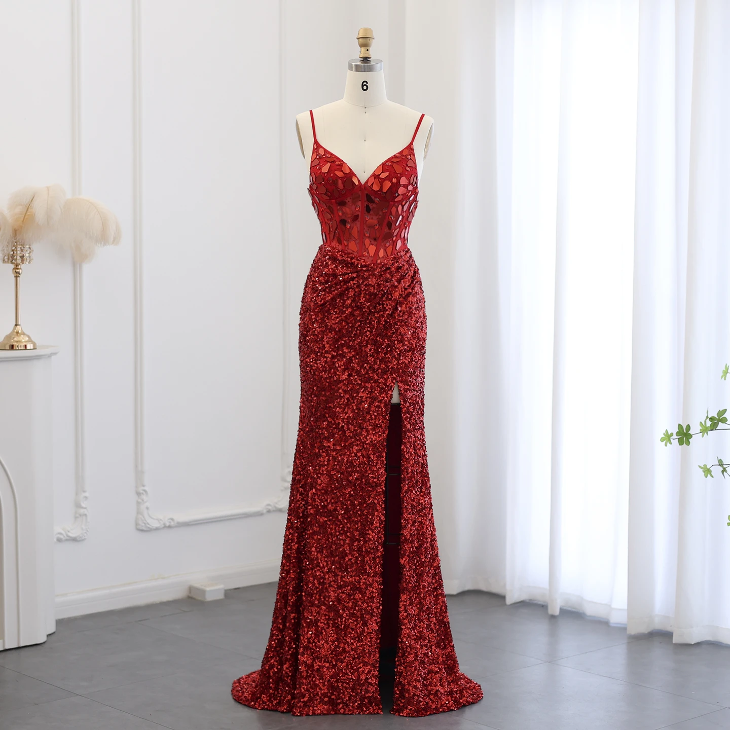 

Sharon Said Stunning Wine Red Sequin Sweetheart Mermaid Prom Dress with Slit Lace-up Long Evening Party Gowns SH307 Customized