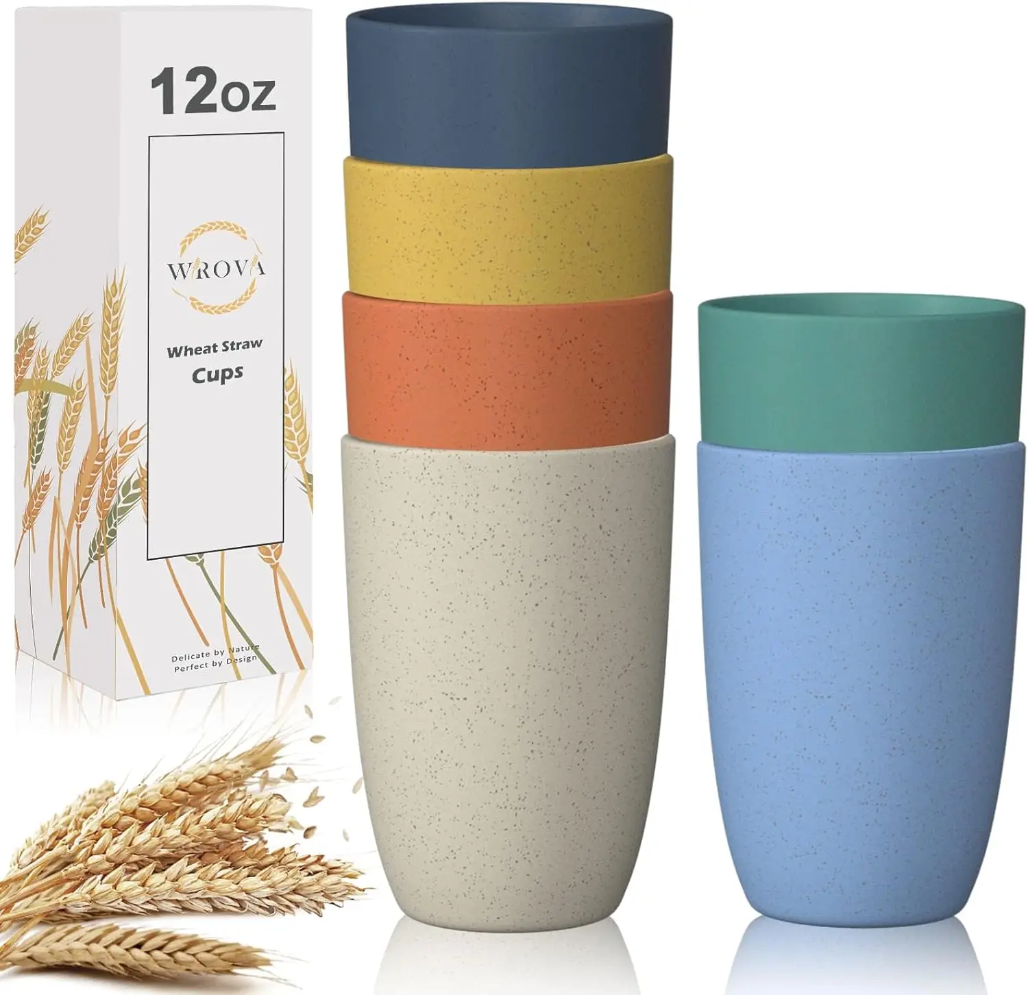 

6-Pack Wheat Straw Reusable Cups, 12 oz Unbreakable Dishwasher Safe Drinking Glasses in 6 Colors